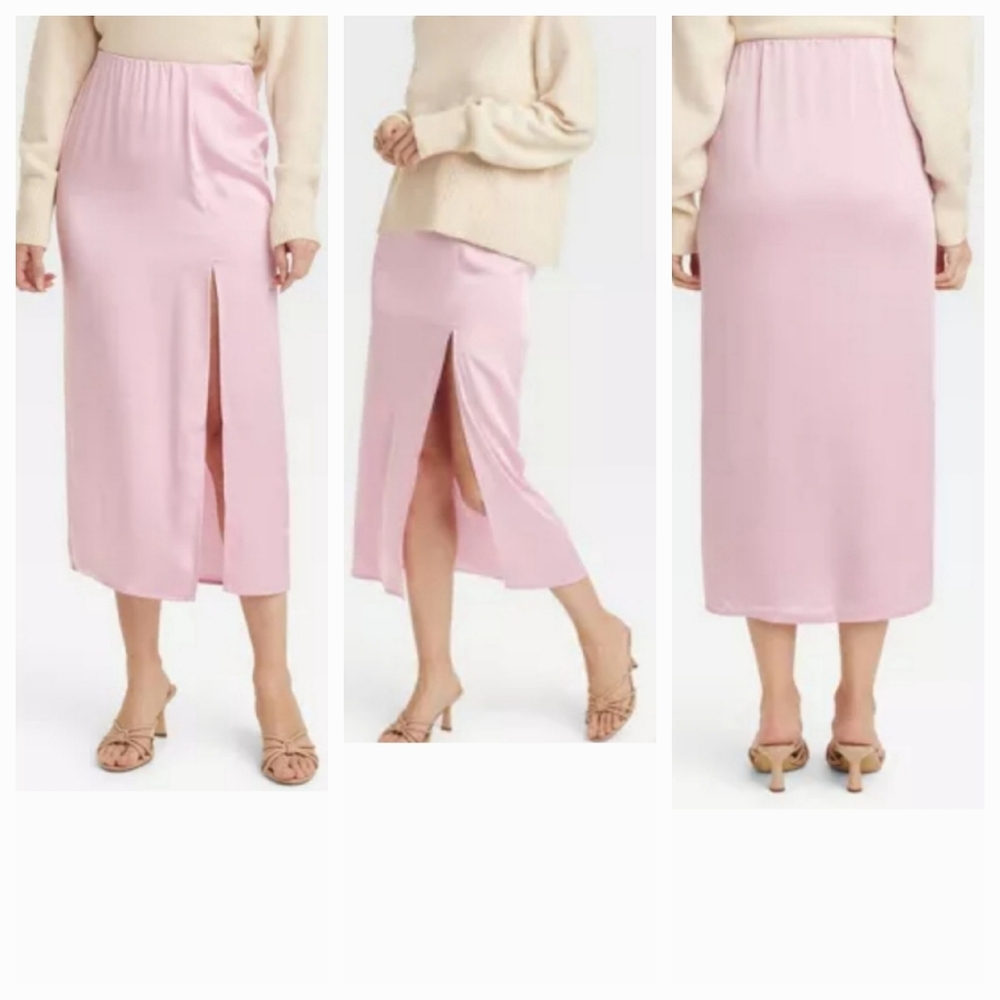 New no tags A new day womens silky pink slit front skirt Multiple Sizes Avail.